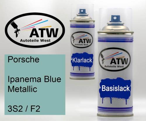 Porsche, Ipanema Blue Metallic, 3S2 / F2: 400ml Sprühdose + 400ml Klarlack - Set, von ATW Autoteile West.